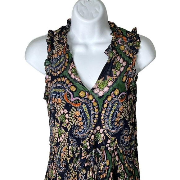 Anthropologie Size 0 Dress Elmira Ruffled MIDI Drawstring Waist Paisley Navy - Picture 5 of 13